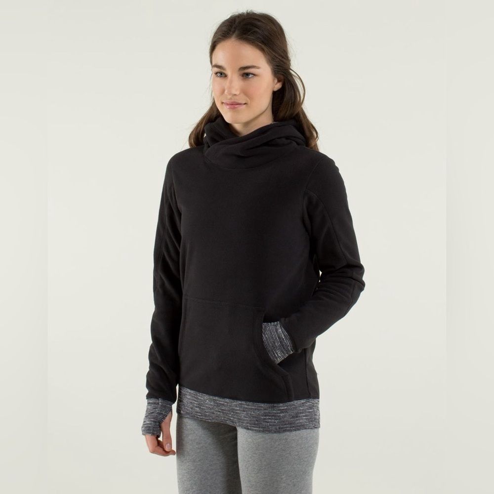 Lululemon Athletica Black/ Coco Pique Runaway Fleece Pullover Hoodie size XS EUC - Picture 3 of 14